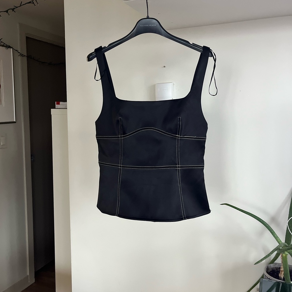 Zara Black Satin Tank Formal Evening Wedding guest Sleeveless Top Sz S - Picture 10 of 11